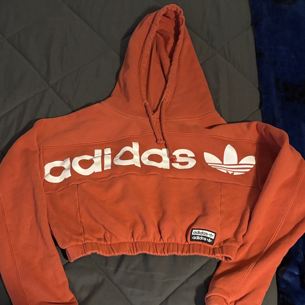 Adidas Rust Red Cropped Hoodie
